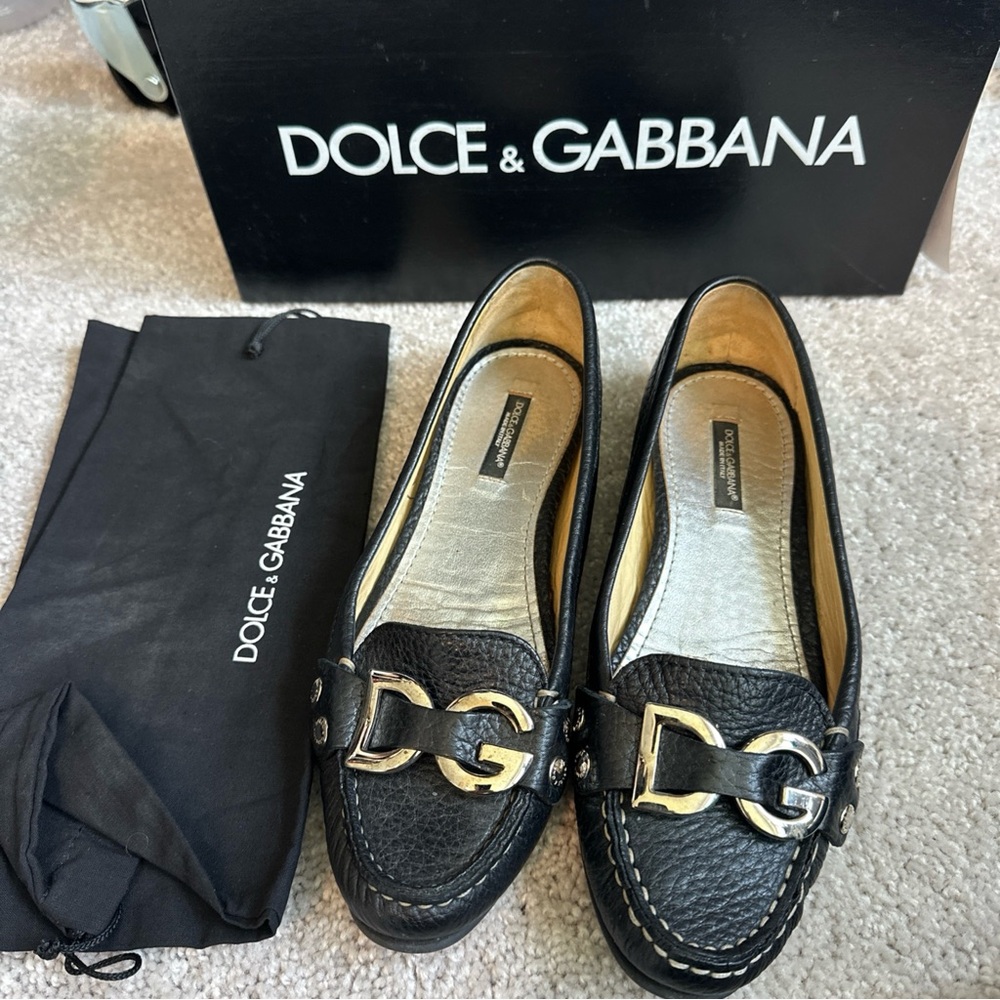 Dolce & Gabbana Black Leather DG Logo Loafers